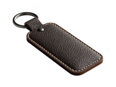 Brown leather keyring keychain isolated on transparent background