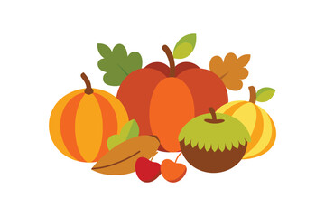 Autumn fruits and nuts assortment with cozy harvest vibe vector art illustration