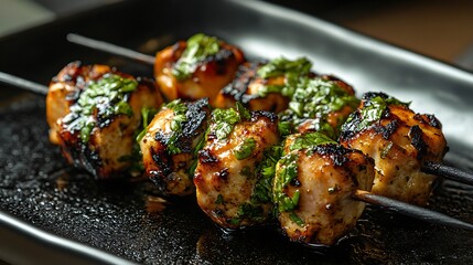 Grill coriander chicken at a skewer on a charcoal