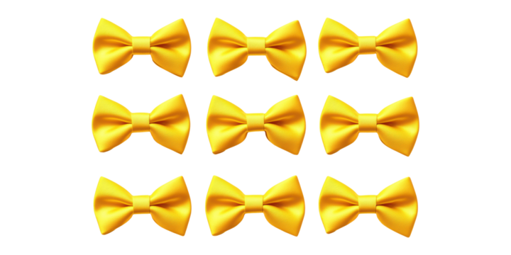 Yellow Bow Ties Pattern. Fashion And Style Accessories Display Isolated On Transparent Background