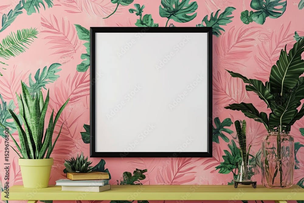 Poster high quality image of frame mock up with patterned background