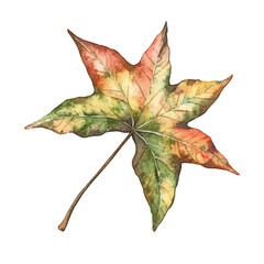 A Sweetgum Leaf, watercolor illustration vector, high quality, isolated on a white background.