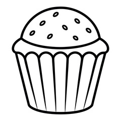 AMinimal Muffin in Baking Cup – Black & White Line Art Vector

