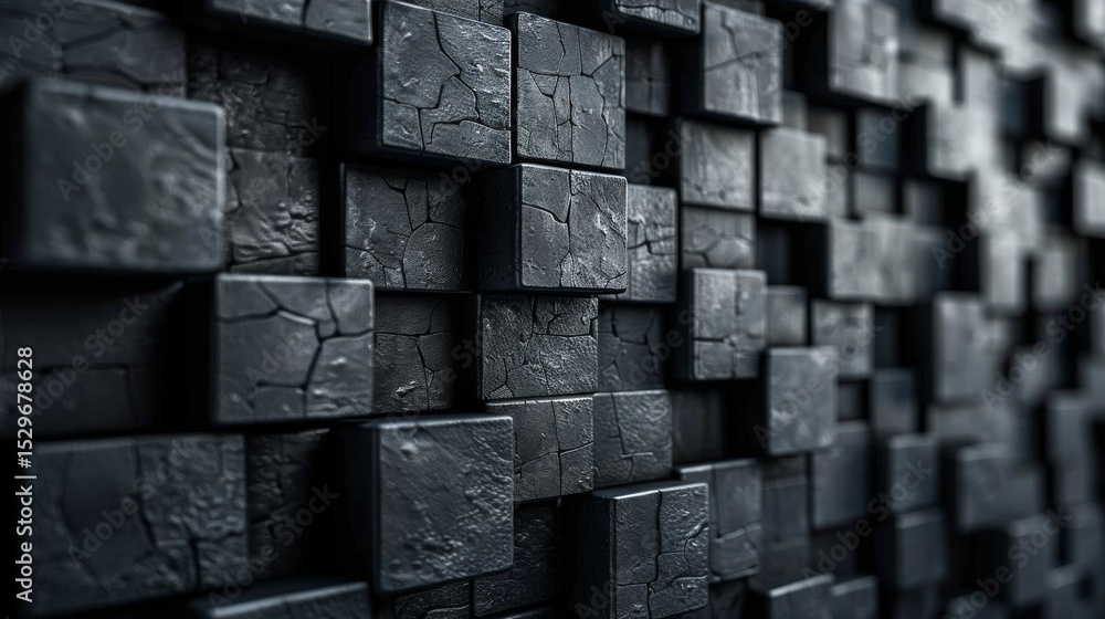 Aufkleber a detailed close-up of textured black blocks creating an intriguing and modern wall design, inviting