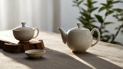 Elegant Tea Set in Natural Light Setting

