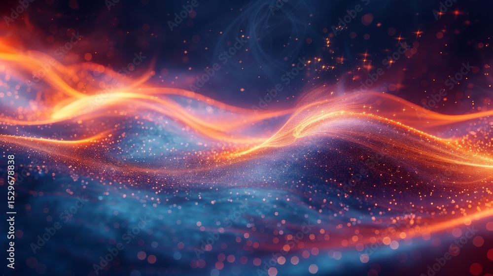 Aufkleber an artistic representation of abstract waves illuminated with sparkling light elements, blending col