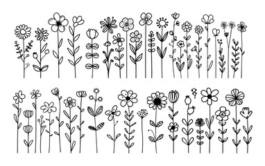 hand drawn doodle flower set with cute floral elements