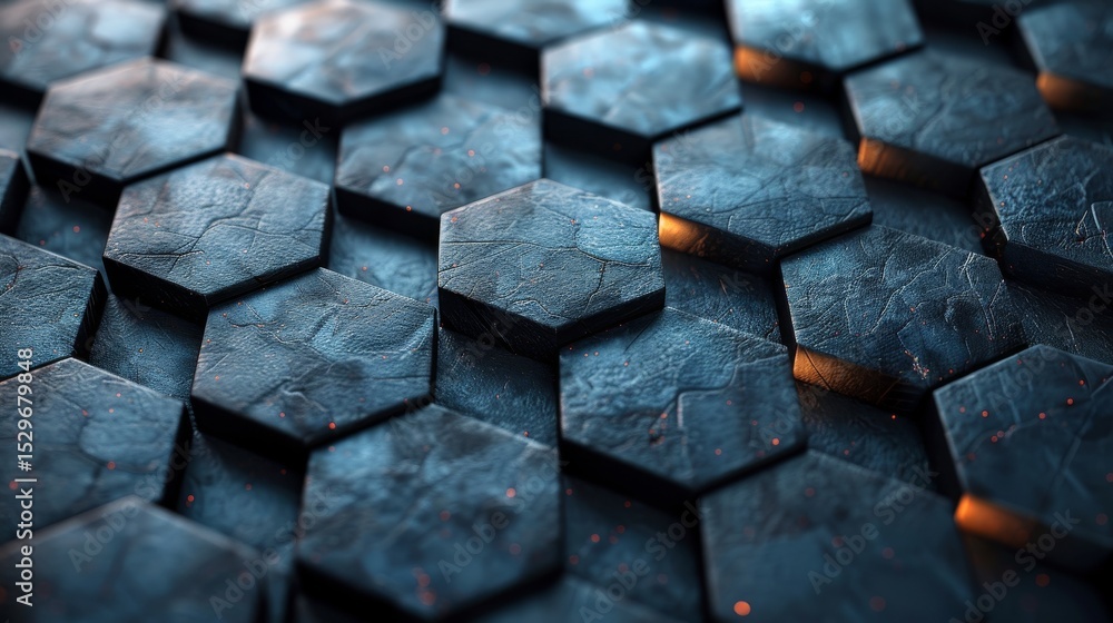 Aufkleber this image showcases a detailed arrangement of hexagonal tiles with a textured surface, illuminated 