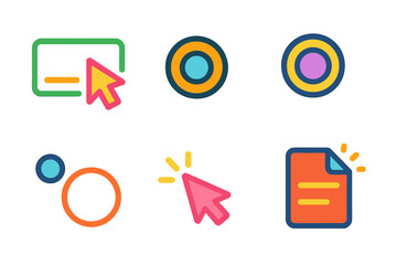 Vibrant Line Icons. Line style icons of bright colors: vibrant UI input, color value badge, bold element shadow, radiant color