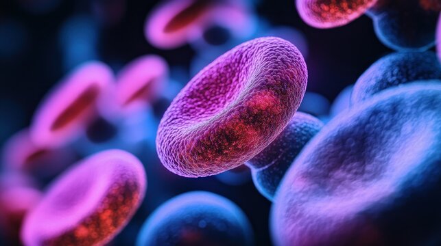 Close-up of vibrant red and blue cells