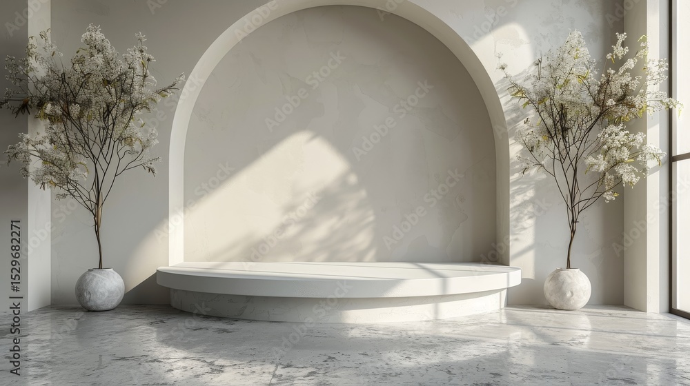 Poster this image features a minimalist interior space, accentuated by soft natural light casting gentle sh