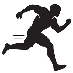 Silhouette of a runner, embodying speed. The figure's pose is dynamic, with lines suggesting motion.