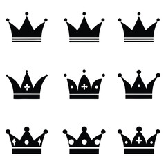 Black Crown Silhouette Icons Collection – Royalty Vector Set