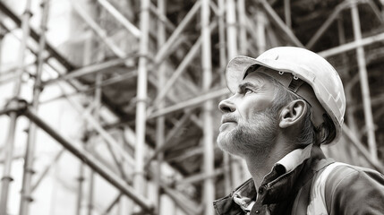 Happy Scaffolding Worker Portrait with Helmet – Profile Shot