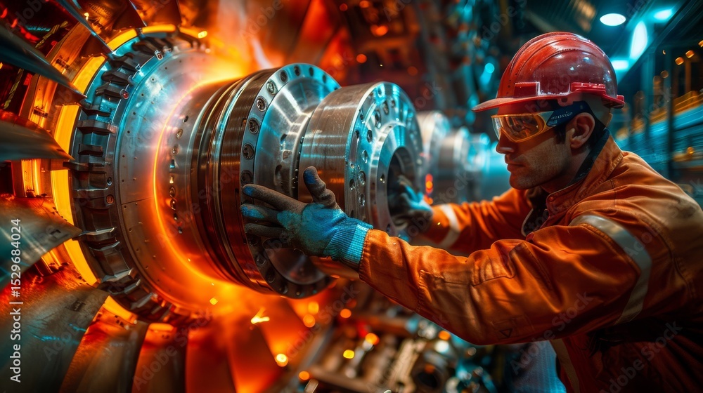 Aufkleber a focused technician expertly handles a component of a high-tech machine, illustrating the intersect