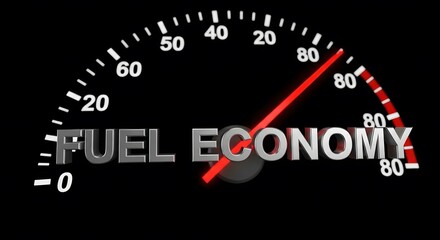 The image shows a gauge indicating high fuel economy, serving as a visual representation of fuel efficiency.