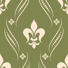 Damask modern fleur de lis seamless pattern element. Vintage classical old fashioned damask ornament, seamless texture for wallpapers, textile.