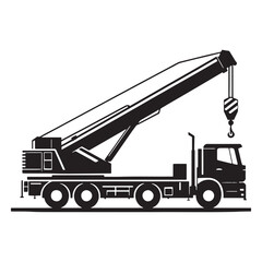 Sky Reach Crane silhouette with extended boom – Crane illustration – Minimalist Crane vector – Vehicle silhouette

