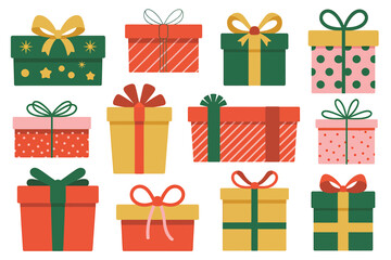 A Collection of 12 Stylized Gift Boxes Festive Holiday Designs