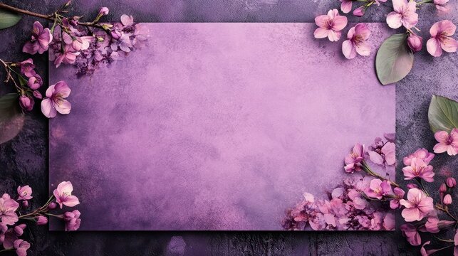 Obituary. Floral Memorial with Sakura Cherry Blossom Flowers in Purple Tone