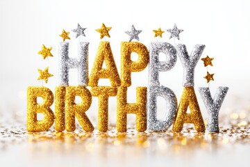 Sparkling gold and silver happy birthday message.