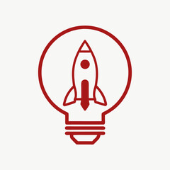 Rocket in Lightbulb Logo Vector Design.