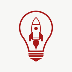 Rocket in Lightbulb Logo Vector Design.