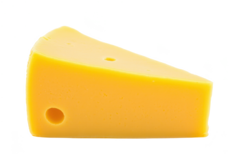 single colby cheese slice on a white background, in a glossy style, with shiny surfaces, soft reflection, bright studio light, high resolution