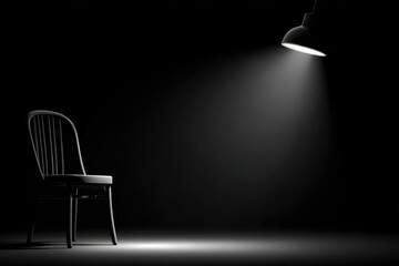 Isolated Black Chair Under Dramatic Spotlight in Dark Room Setting