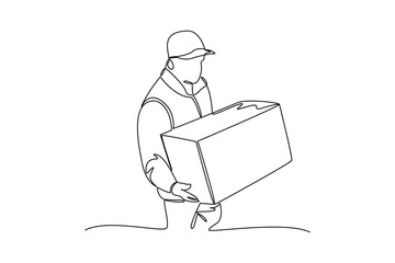 Delivery courier man deliver costumer package. Safe delivery of goods concept. 3d vector people character illustration. Cartoon minimal style.