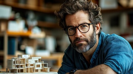 Focused architect with model