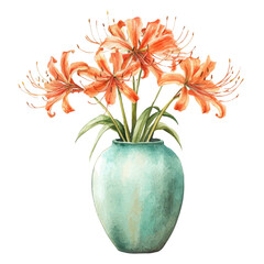 watercolor vector of A Spider Lily In A Vase, high quality, isolated on a white background.
