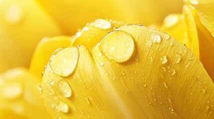 Golden Tulip Petal Adorned with Sparkling Water Droplets in Macro Detail