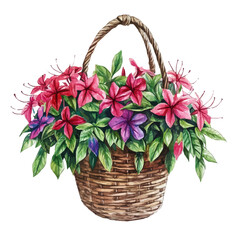 A Spider Flower Basket, watercolor vector, high quality, isolated on a white background.
