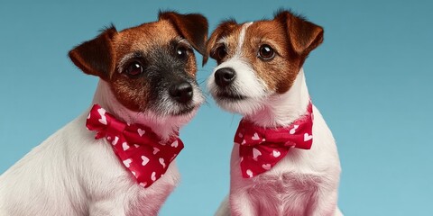 Adorable Dogs Wearing Heart-Shaped Bandanas, Celebrating Friendship and Love on Valentine s Day