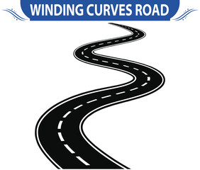 Curvy winding road seen from above, isolated on a transparent background. Vector illustration of a twisting roadway
