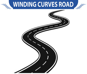 Curvy winding road seen from above, isolated on a transparent background. Vector illustration of a twisting roadway