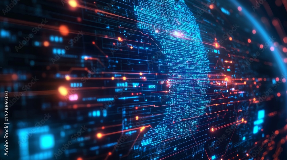 Poster glowing cybersecurity icons and padlock symbols on a digital globe representing global data protecti