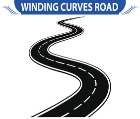 Curvy winding road seen from above, isolated on a transparent background. Vector illustration of a twisting roadway