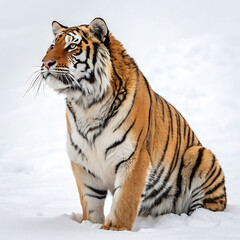 Fototapeta premium tiger in the snow isolated on white background 
