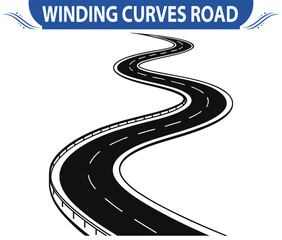 Curvy winding road seen from above, isolated on a transparent background. Vector illustration of a twisting roadway