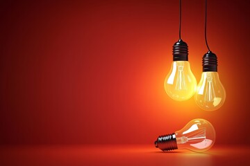 Colorful Glowing Light Bulbs on Red Background, Symbolizing Innovative Ideas and Creative Solutions