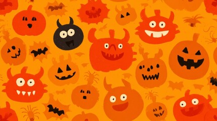 Charming Autumn Patterns Featuring Halloween Characters in a Fun, Spooky Celebration Theme Design