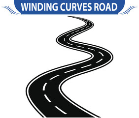 Curvy winding road seen from above, isolated on a transparent background. Vector illustration of a twisting roadway.