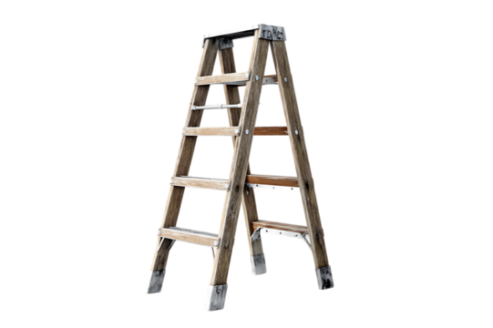 Sturdy and Reliable Wooden Step Ladder for Home and Work  isolated on transparent background	