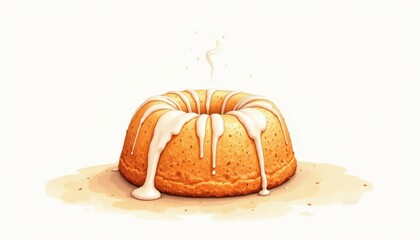 a soft watercolor sketch of a mini bundt cake, using a light and breezy watercolor style, with cinnamon and cream tones, on textured paper, delicate lines, fuzzy edges, subtle highlights