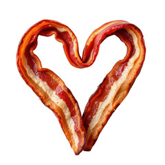 heart shape made from two curled strips of bacon, on transparent background