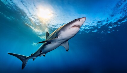 powerful shark in mid air