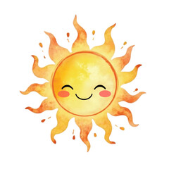 Cheerful Sunshine Radiance: A smiling watercolor sun with joyful expression, emanating warmth and happiness with its radiant glow.