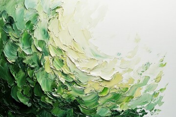 Abstract green and white oil painting with thick brushstrokes creating a wave-like texture.
